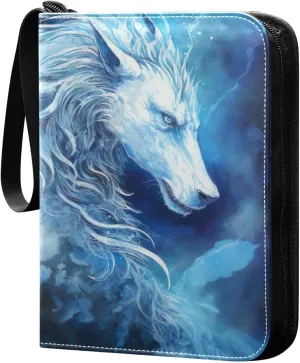 Blue Dragon Painting Card Binder 4-Pocket, 400 Pockets PU Waterproof Zippered Collector Card Album with 50 Removable Sleeves for Trading, Game Cards