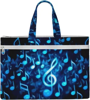 Blue Musical Notes Canvas Document Bag A4 File Organizer for School Supplies and Study