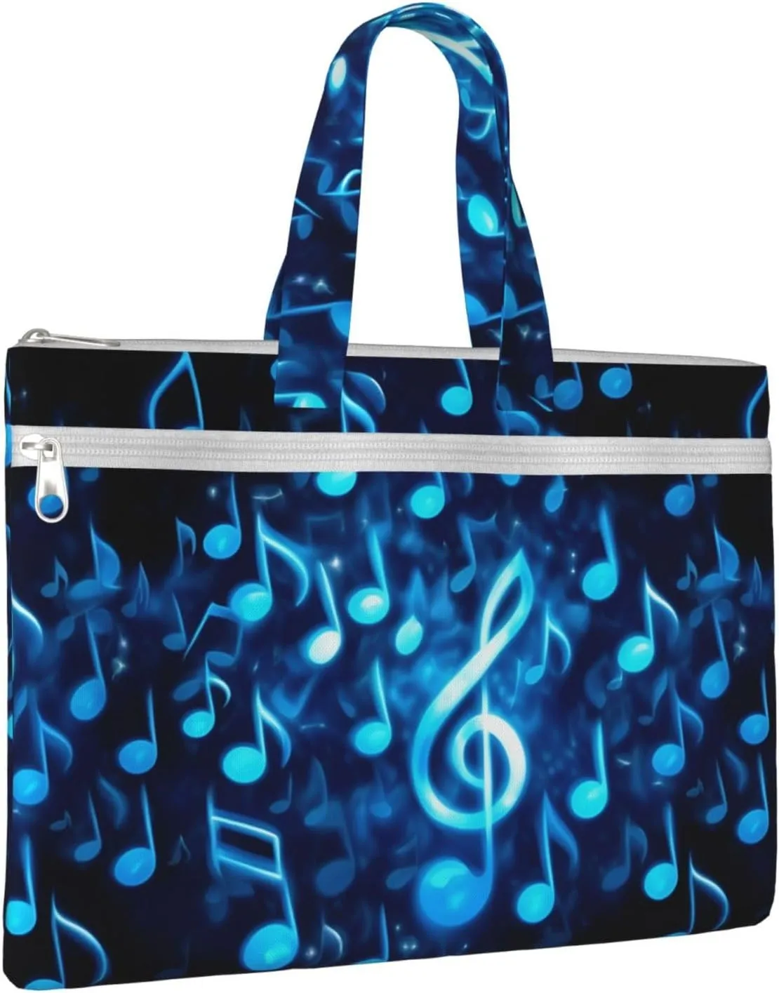 Blue Musical Notes Canvas Document Bag A4 File Organizer for School Supplies and Study