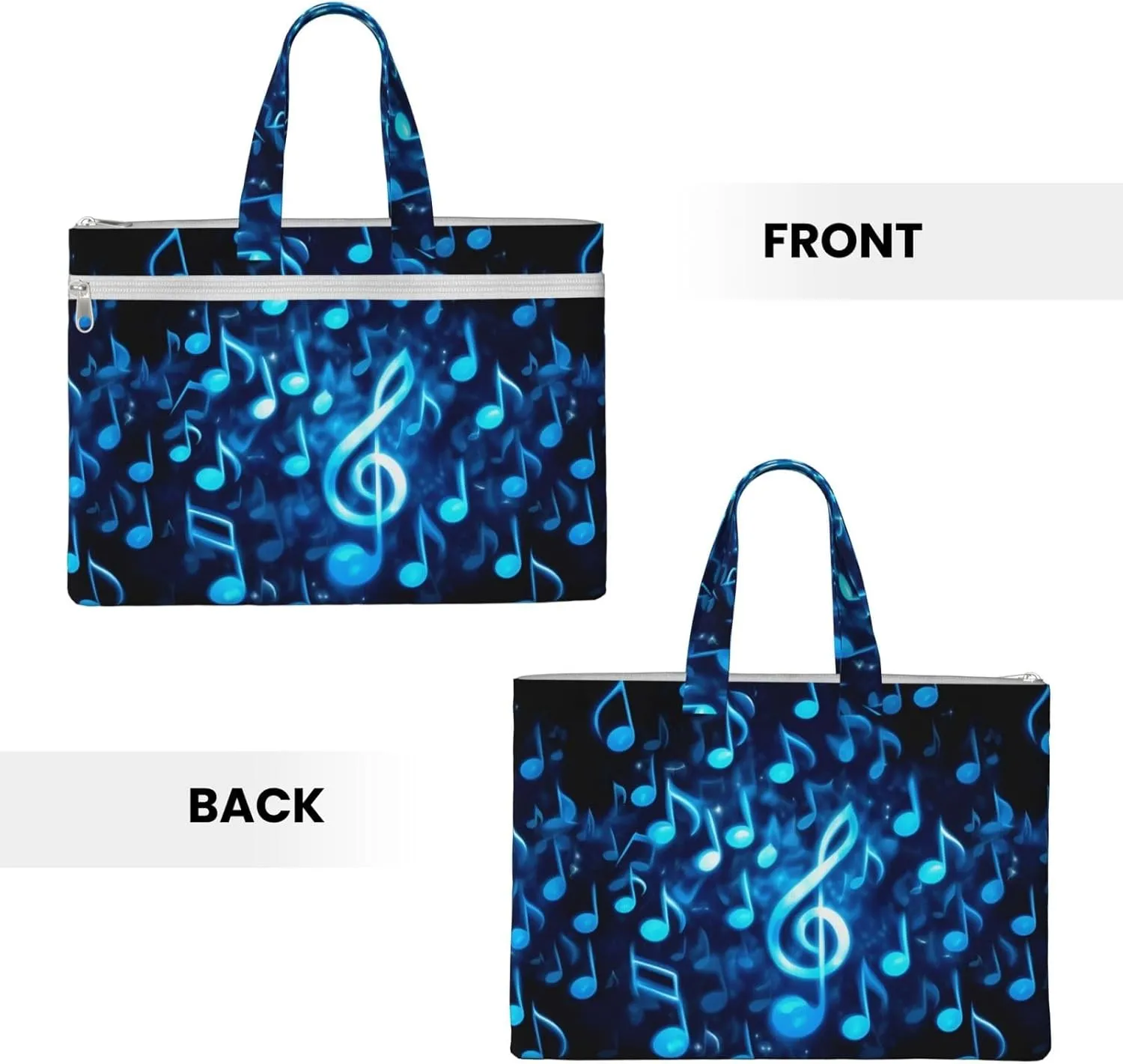 Blue Musical Notes Canvas Document Bag A4 File Organizer for School Supplies and Study