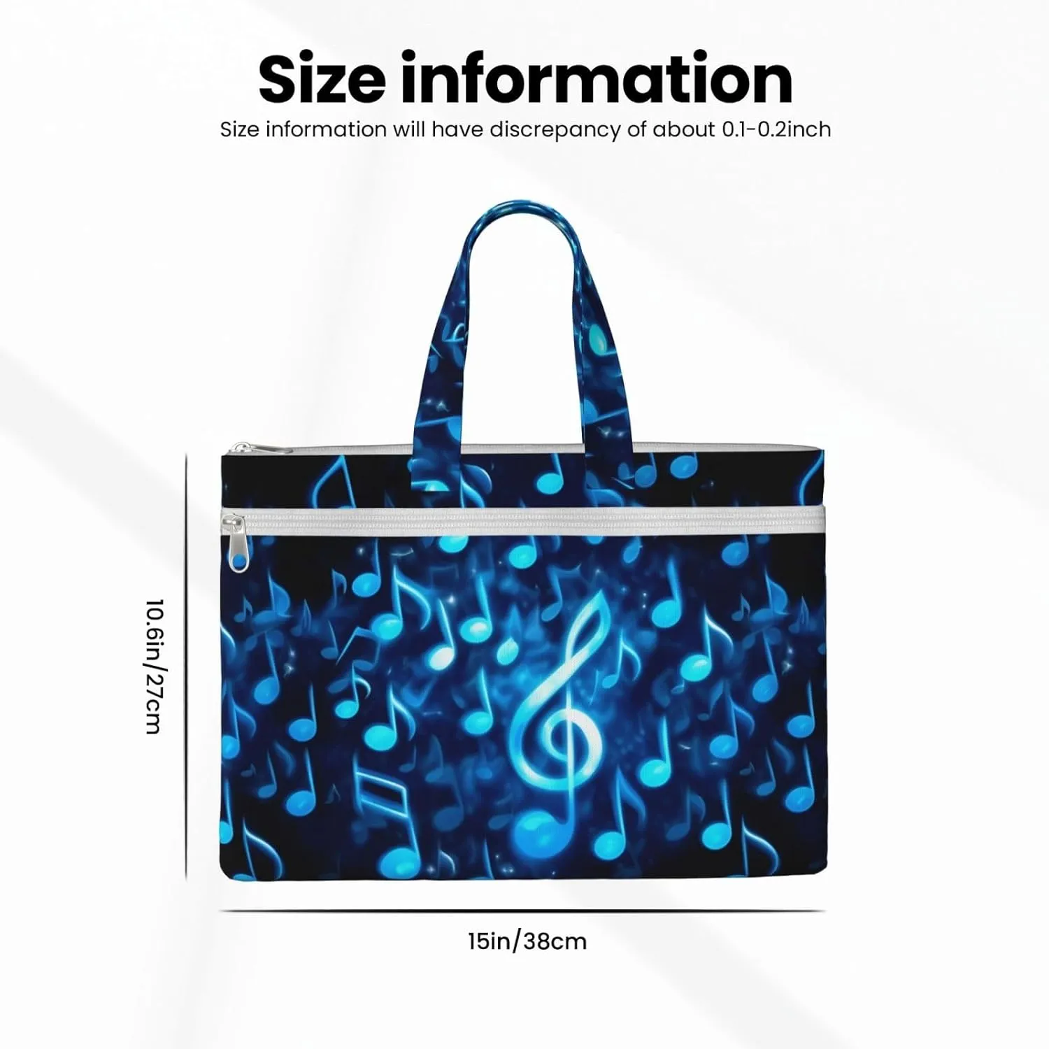 Blue Musical Notes Canvas Document Bag A4 File Organizer for School Supplies and Study