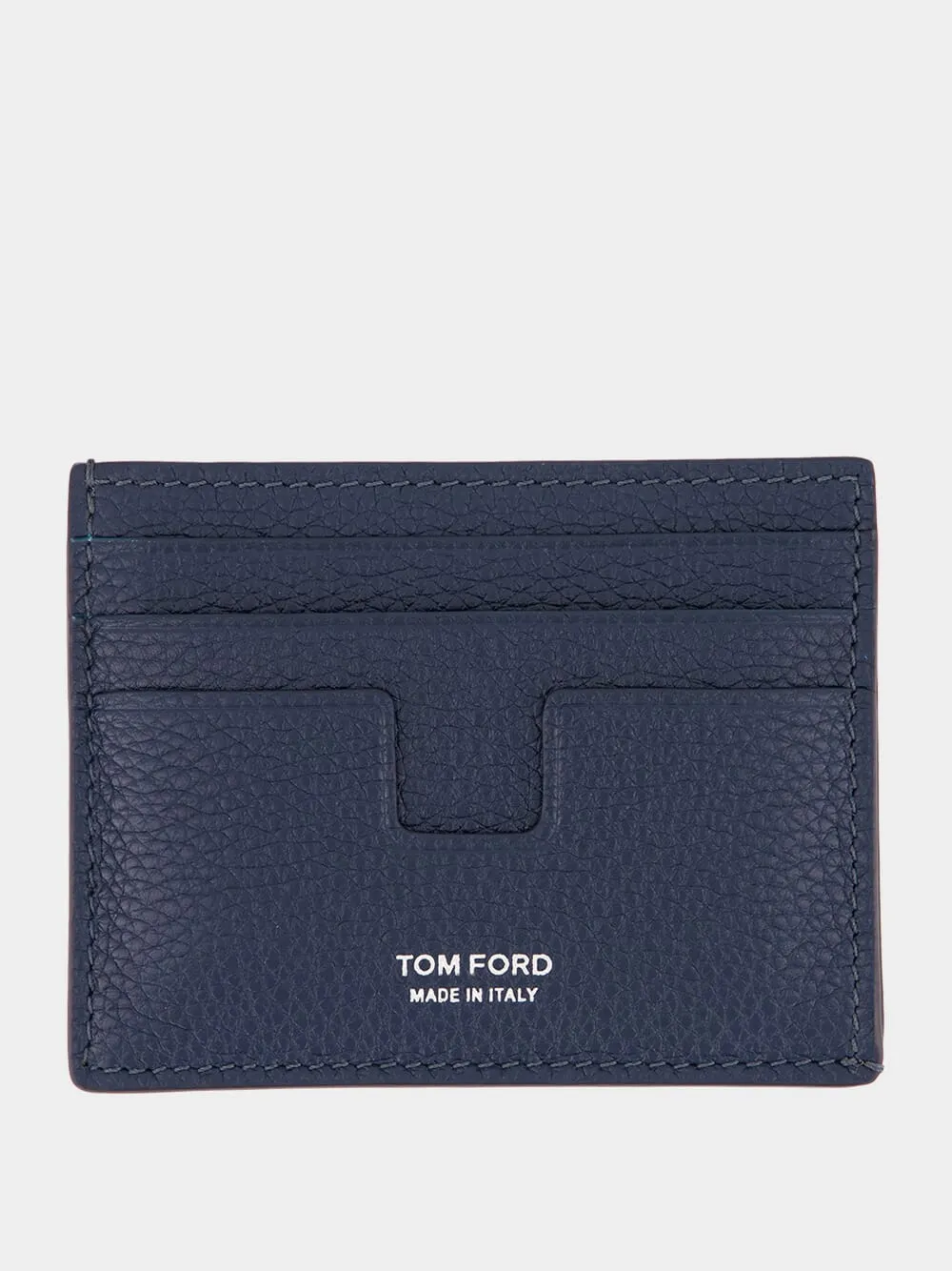 Blue T-Line Soft Grain Leather Card Holder