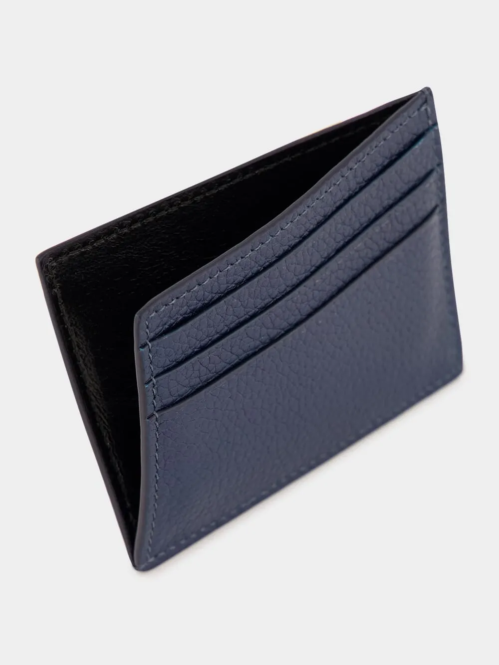 Blue T-Line Soft Grain Leather Card Holder