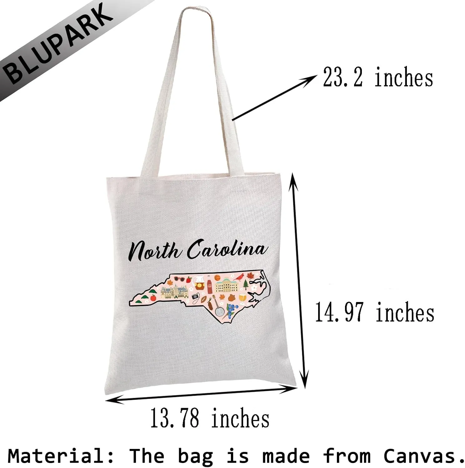 BLUPARK North Carolina Map Tote Bag North Carolina Travel Shopping Bag Gift For Someone Moving To North Carolina