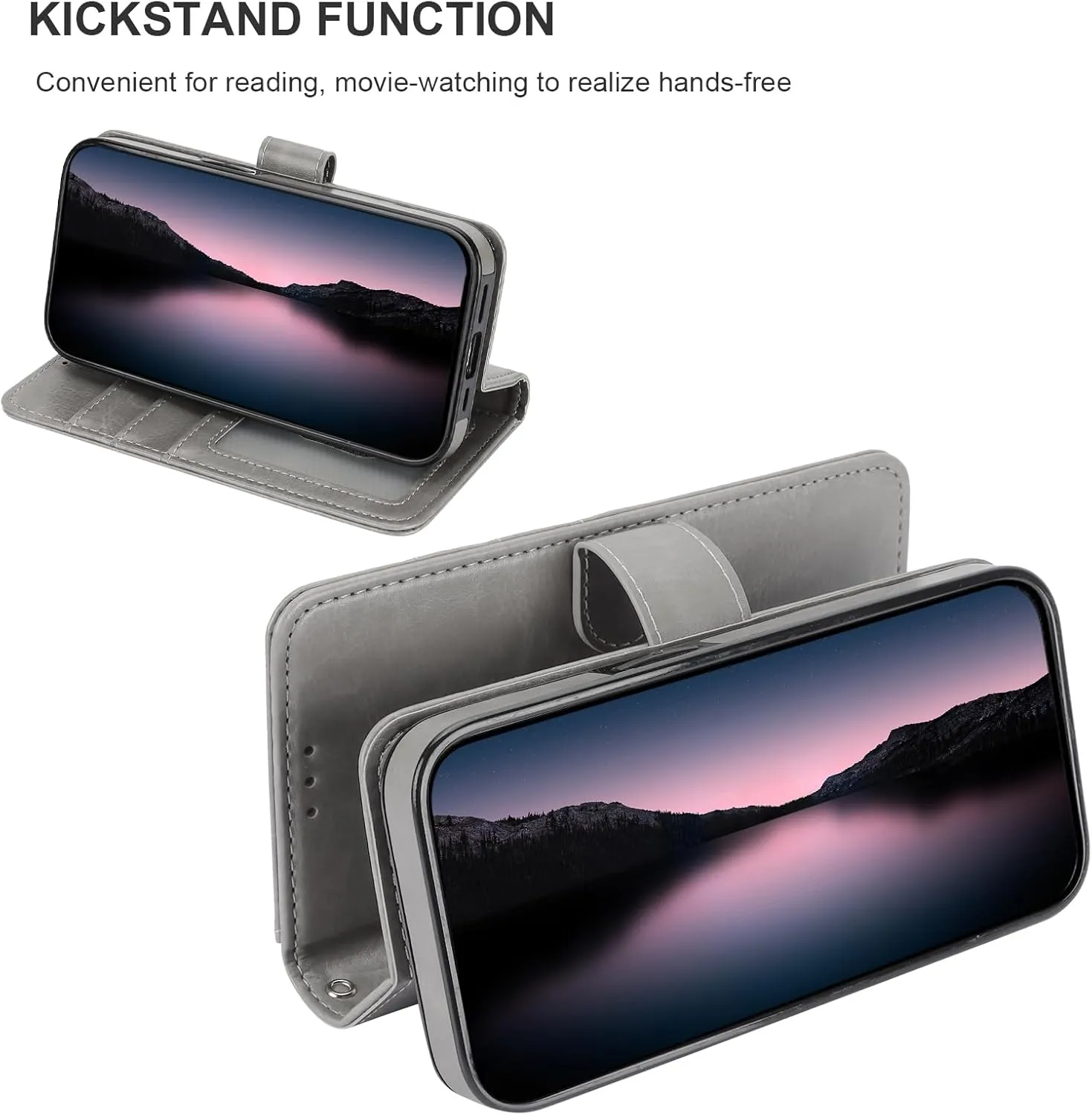 Bocasal for iPhone 14 Pro Wallet Case Compatible with MagSafe Wireless Charging, RFID Blocking Magnetic Leather Case with Card Slots Holder Kickstand Detachable Wrist Strap 6.1 Inch (Grey)