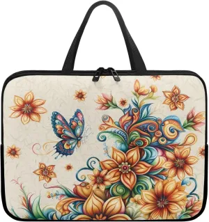 Bohemian Flower Butterfly Print Laptop Case Portable Laptop Bag Women Men 10-17inch Carrying Computer Bag for Travel Study Work Notebook Case Bag with Handle and Zipper, 17inch