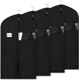 BOMEI PACK Black Garment Bags for Hanging Clothes or Travel 40" Suit Bags for Storage of Coats,Sweater, Jacket,T-shirts and Dresses(4 Packs)