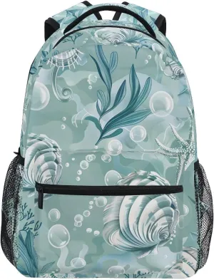 Bookbags Laptop Backpack for High School Bag Boys Girls Seashells Algae Bubbles Travel College Teens Student Casual Shoulder Daypack