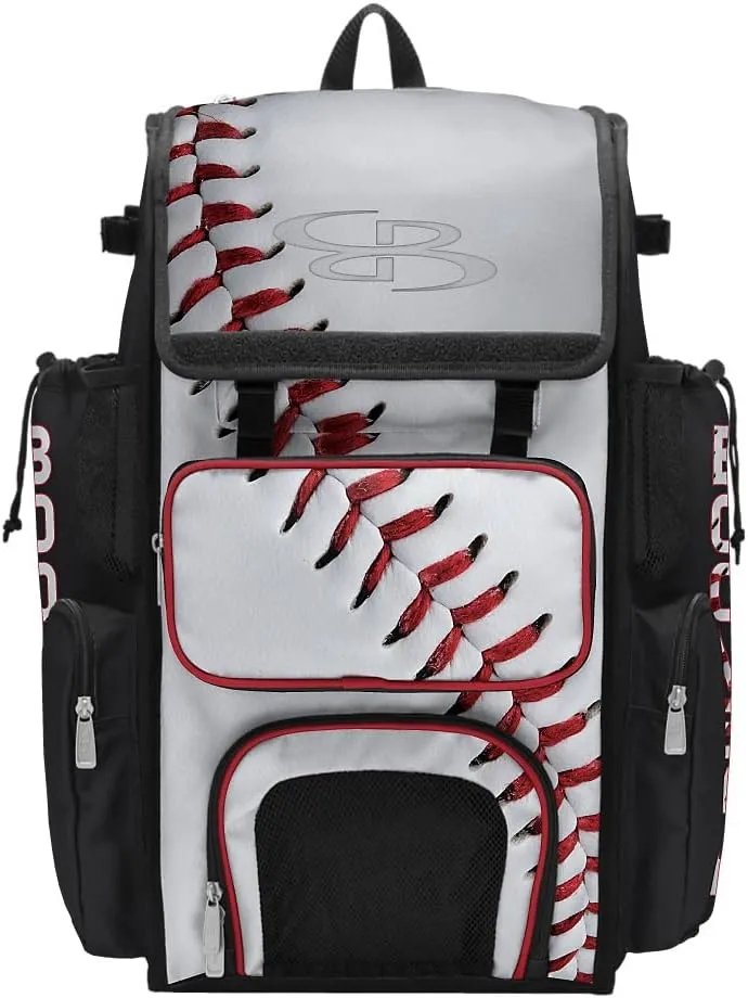 Boombah Superpack Bat Bag - Backpack Version (no wheels) - Holds 4 Bats - Homerun Baseball White/Black/Red