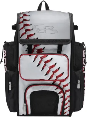 Boombah Superpack Bat Bag - Backpack Version (no wheels) - Holds 4 Bats - Homerun Baseball White/Black/Red
