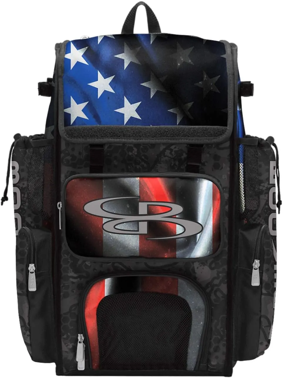 Boombah Superpack Bat Bag - Backpack Version (no wheels) - Holds 4 Bats - USA Black Ops Black/Royal Blue/Red