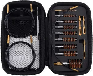 BOOSTEADY Gun Cleaning Kit .17 .22/.223/5.56MM .243 .280 .30 .357/9MM .40 .45 12GA Multi-Caliber Phosphor Bristle Bore Brushes with Flexible Threaded Bore Cleaning Coated Cables in Zippered Case