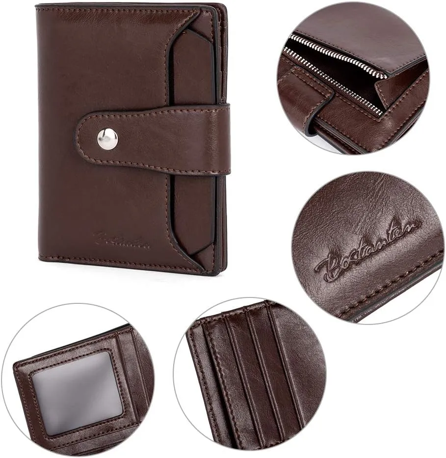 BOSTANTEN Women Leather Wallet RFID Blocking Small Bifold Zipper Pocket Wallet Card Case Purse with ID Window