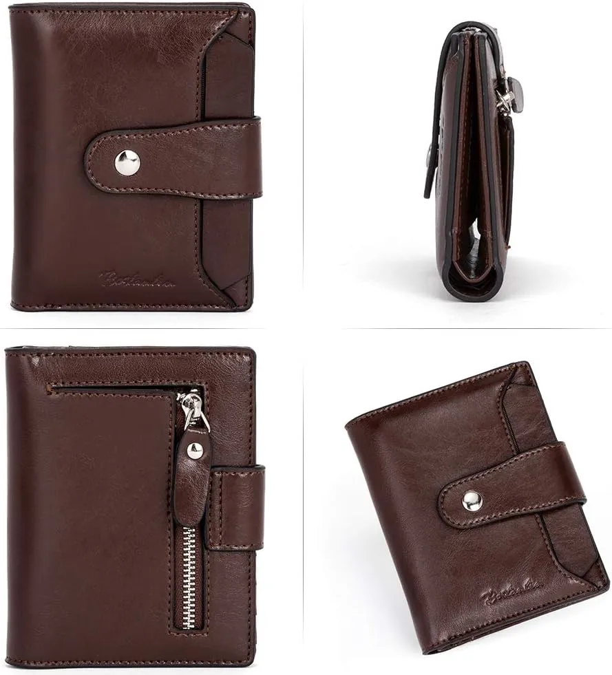 BOSTANTEN Women Leather Wallet RFID Blocking Small Bifold Zipper Pocket Wallet Card Case Purse with ID Window