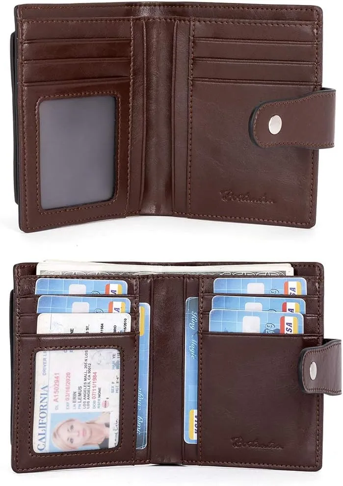 BOSTANTEN Women Leather Wallet RFID Blocking Small Bifold Zipper Pocket Wallet Card Case Purse with ID Window