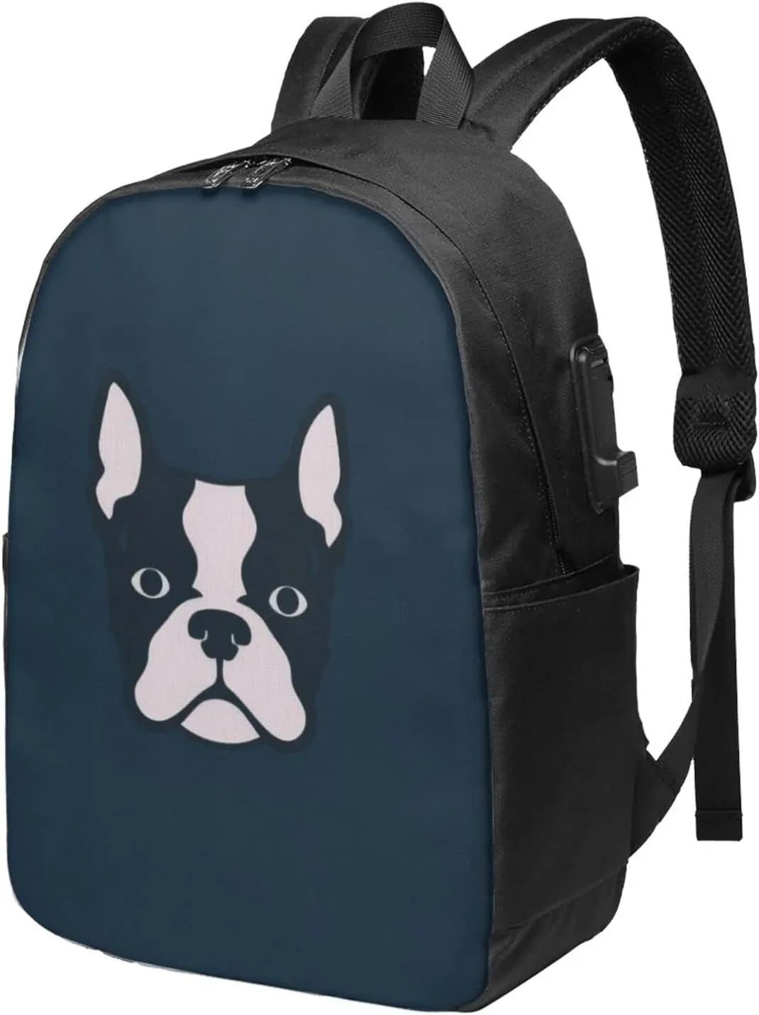 Boston Terrier Travel Laptop Backpack for Women Men, 17 Inch Business Backpack with USB Charger Port