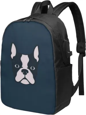 Boston Terrier Travel Laptop Backpack for Women Men, 17 Inch Business Backpack with USB Charger Port
