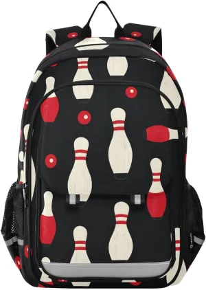 Bowling Pins and Ball Backpack for Boys Girls Elementary School Bag Kids Bookbag Travel Rucksack With Reflective Stripes
