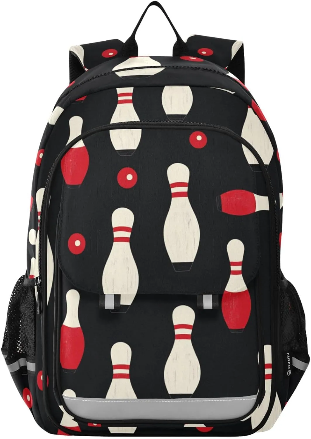 Bowling Pins and Ball Backpack for Boys Girls Elementary School Bag Kids Bookbag Travel Rucksack With Reflective Stripes