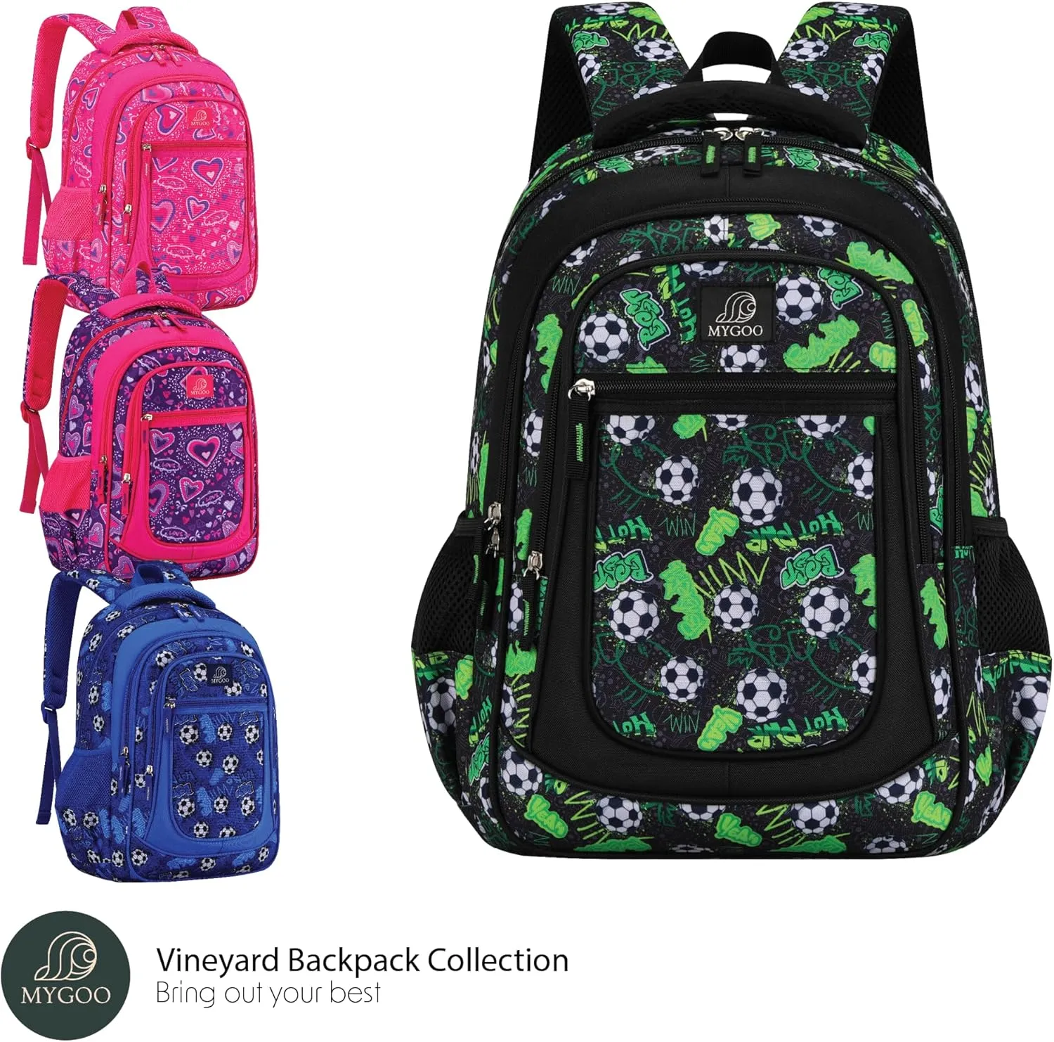 Boys' School Backpack | Vineyard Collection | Soccer Green | 17” Height 24L | Ideal for Teens