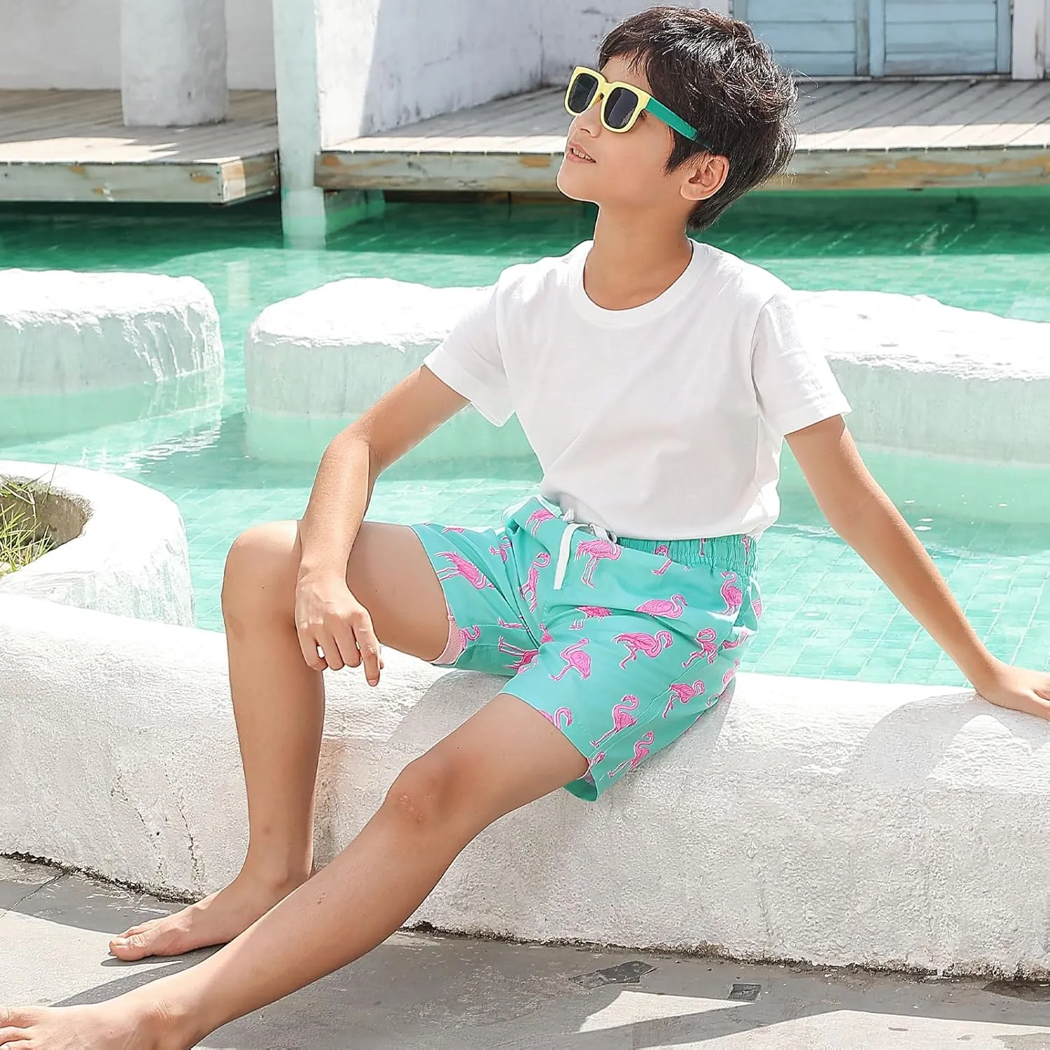 Boys Swim Trunks with Compression Liner Swim Shorts Kids Quick Dry Bathing Suit Boxer Brief Swimwear 6-20 Years