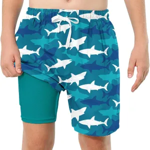 Boys Swim Trunks with Compression Liner Swim Shorts Kids Quick Dry Bathing Suit Boxer Brief Swimwear 6-20 Years
