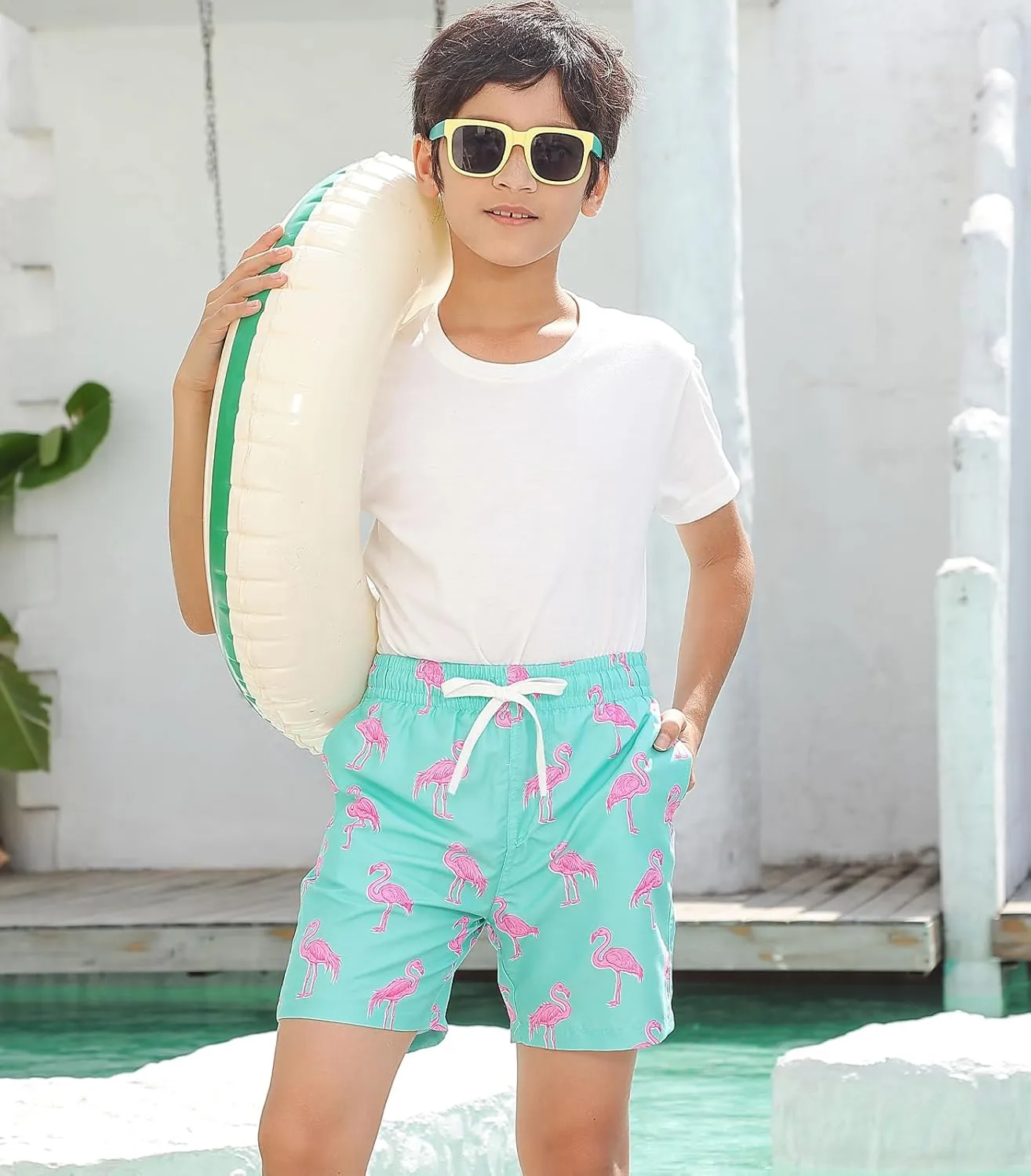 Boys Swim Trunks with Compression Liner Swim Shorts Kids Quick Dry Bathing Suit Boxer Brief Swimwear 6-20 Years