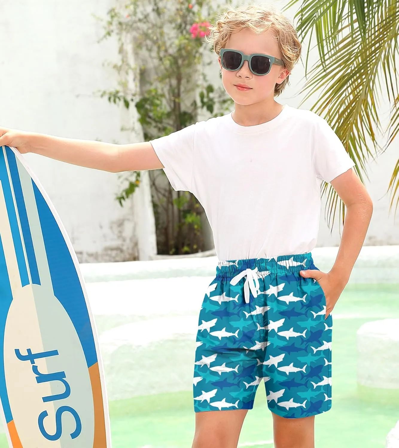 Boys Swim Trunks with Compression Liner Swim Shorts Kids Quick Dry Bathing Suit Boxer Brief Swimwear 6-20 Years