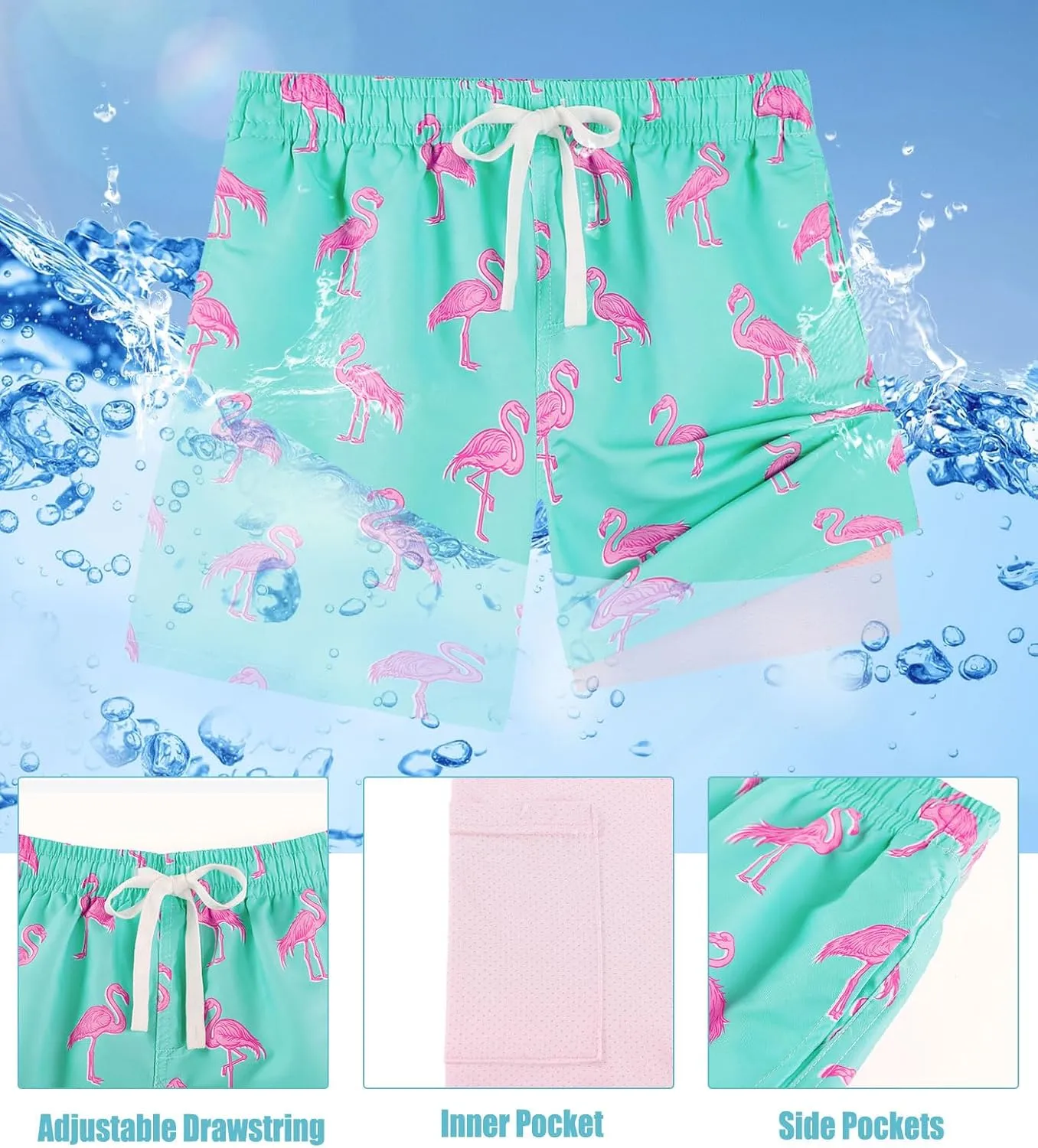 Boys Swim Trunks with Compression Liner Swim Shorts Kids Quick Dry Bathing Suit Boxer Brief Swimwear 6-20 Years