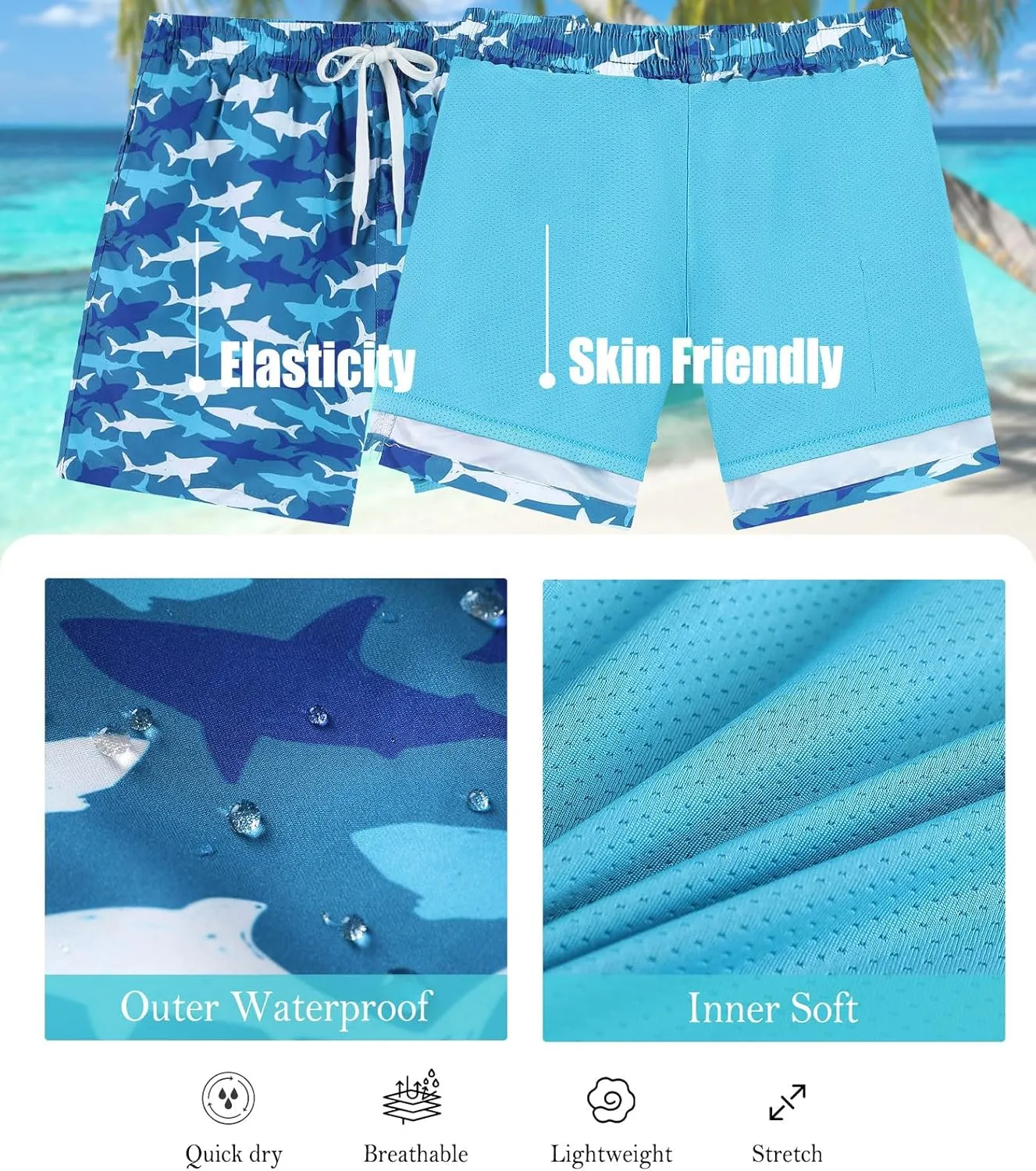 Boys Swim Trunks with Compression Liner Swim Shorts Kids Quick Dry Bathing Suit Boxer Brief Swimwear 6-20 Years