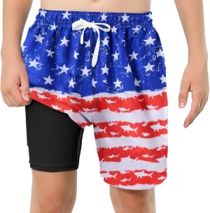 Boys Swim Trunks with Compression Liner Swim Shorts Kids Quick Dry Bathing Suit Boxer Brief Swimwear 6-20 Years