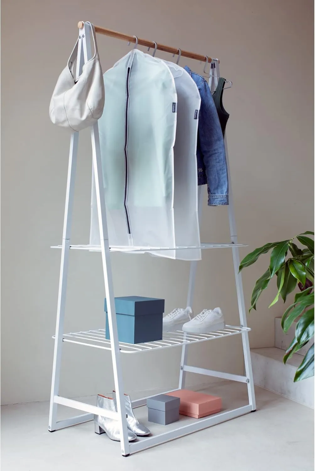 Brabantia 2 Pack Medium Clear Hanging Clothes Protector Bags (White) Garment Covers for Closet Storage, Fits Coats Dresses, Dust & Moth Protection, Zip Close