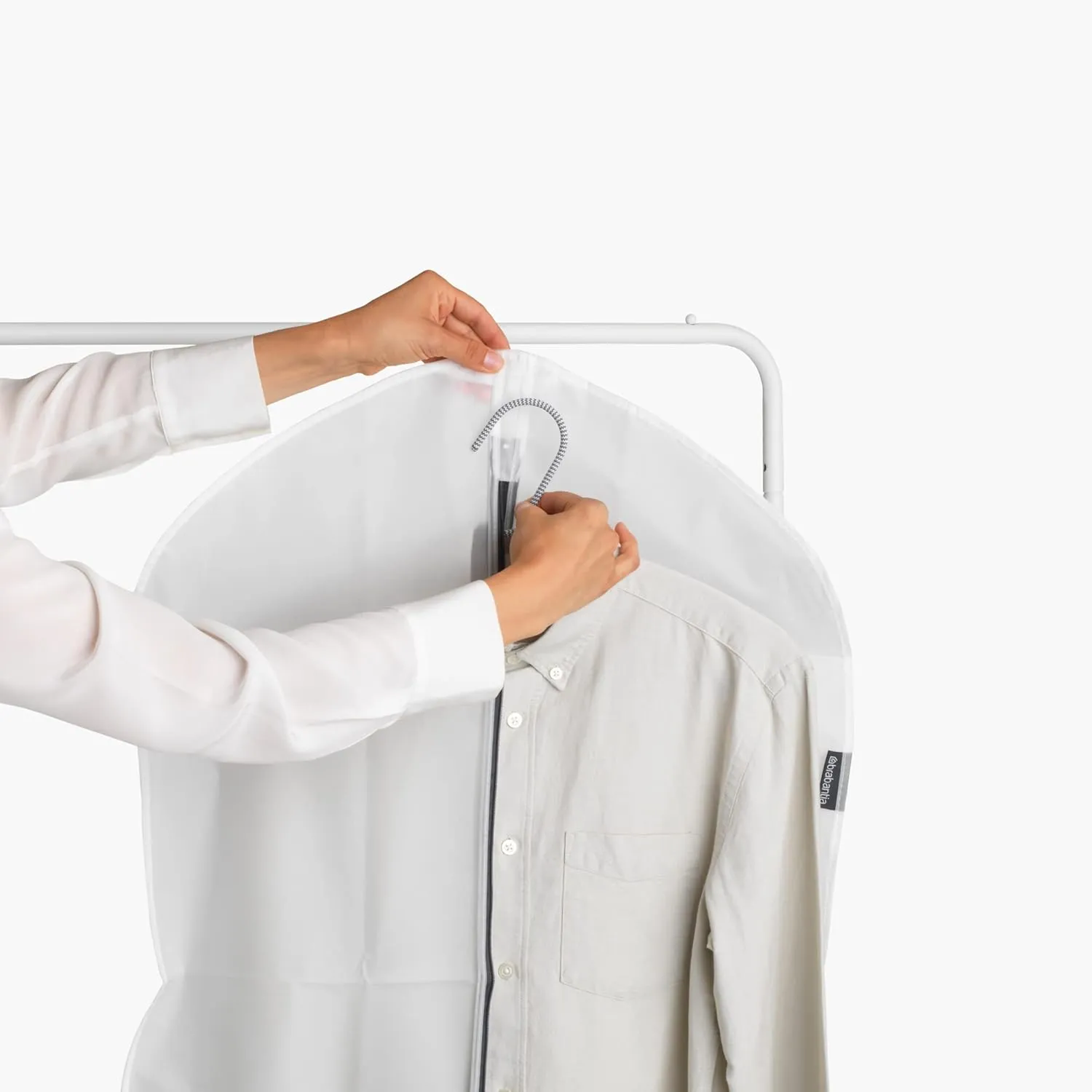 Brabantia 2 Pack Medium Clear Hanging Clothes Protector Bags (White) Garment Covers for Closet Storage, Fits Coats Dresses, Dust & Moth Protection, Zip Close