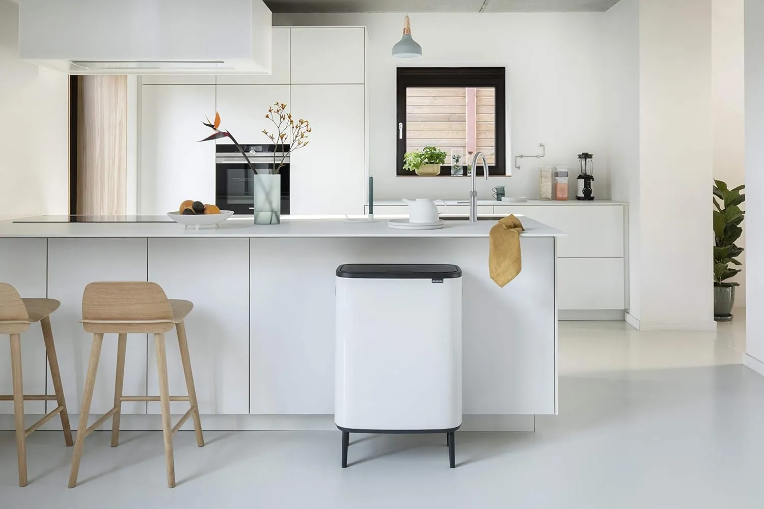 Brabantia Bo Hi Touch Top Trash Can - 2 x 8 Gal Inner Buckets (White) Waste/Recycling Garbage Can, Removable Compartments, Raised Legs