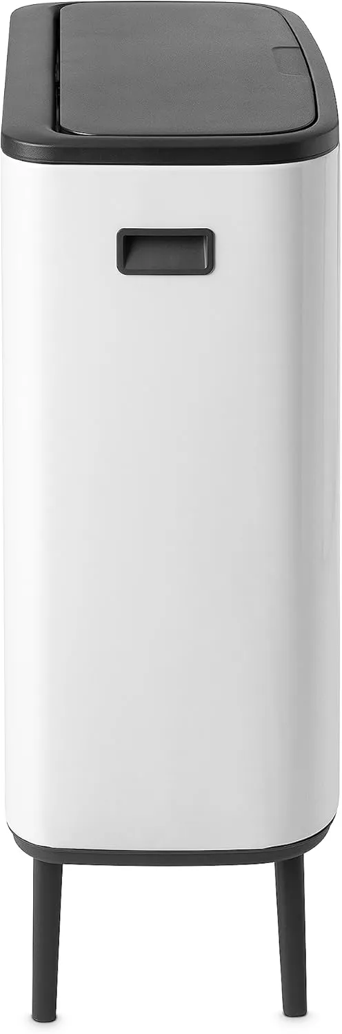 Brabantia Bo Hi Touch Top Trash Can - 2 x 8 Gal Inner Buckets (White) Waste/Recycling Garbage Can, Removable Compartments, Raised Legs