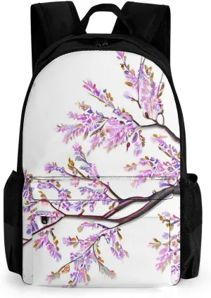 Branch Of Cherry Tree Flowers Blossoms Spring Art Backpack Polyester Anti-Theft Multipurpose Bookbag Large Capacity Laptop Book Bag Rucksack With Side Pockets
