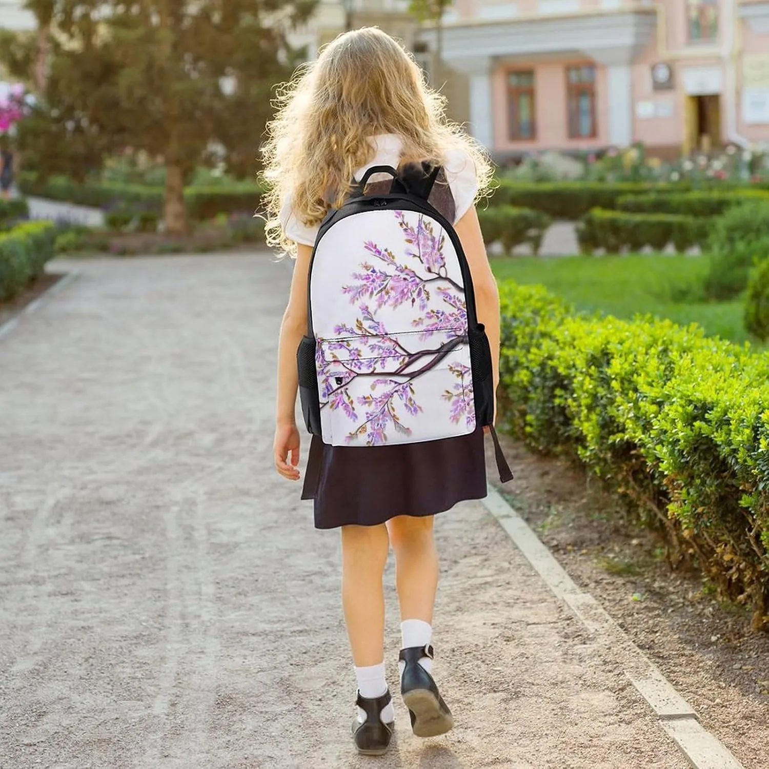 Branch Of Cherry Tree Flowers Blossoms Spring Art Backpack Polyester Anti-Theft Multipurpose Bookbag Large Capacity Laptop Book Bag Rucksack With Side Pockets