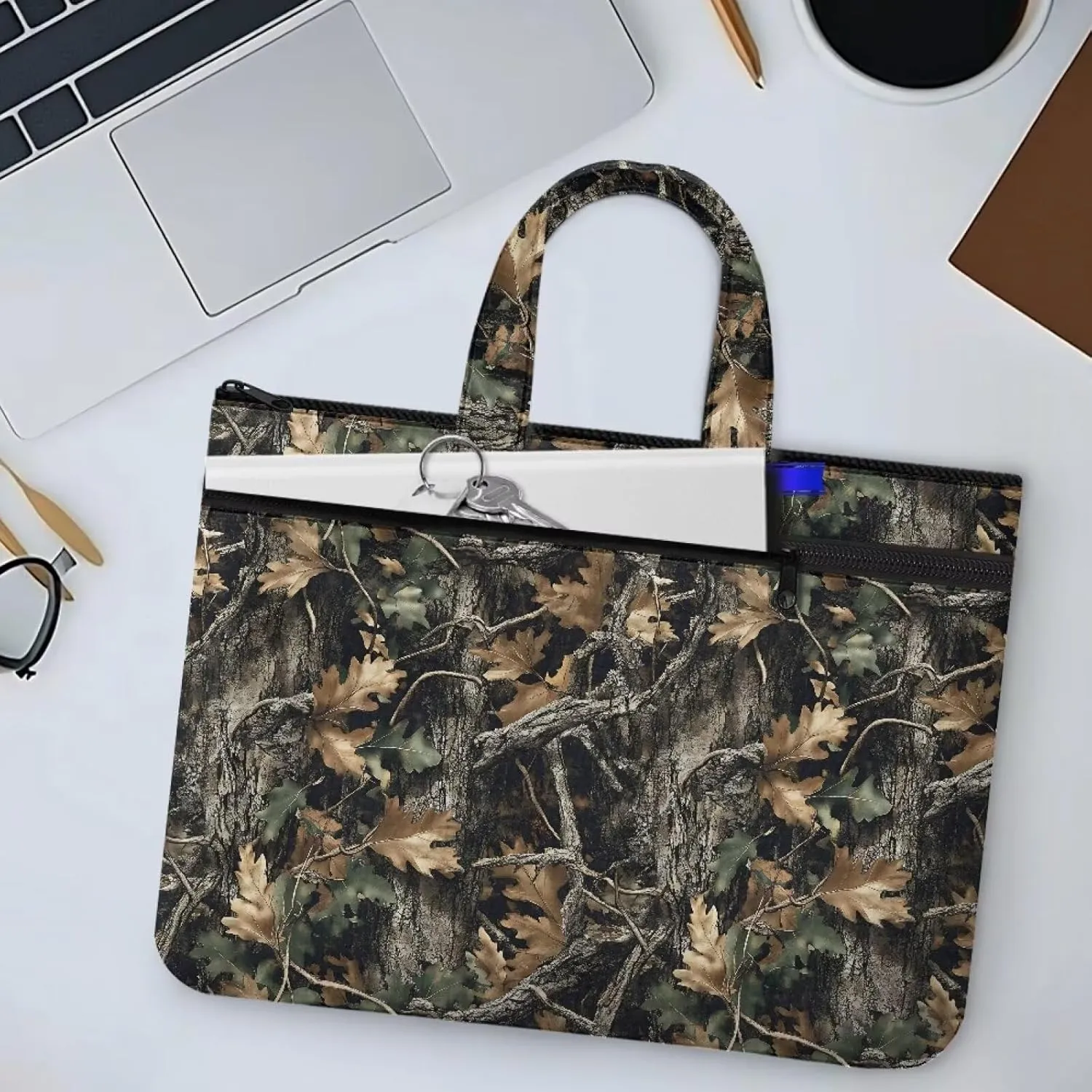 Branches Canvas File Pouch Equipped with Smooth Zipper Versatile Large - Capacity Meeting Office Organizer Briefcase 2 Compartments for Every Professional