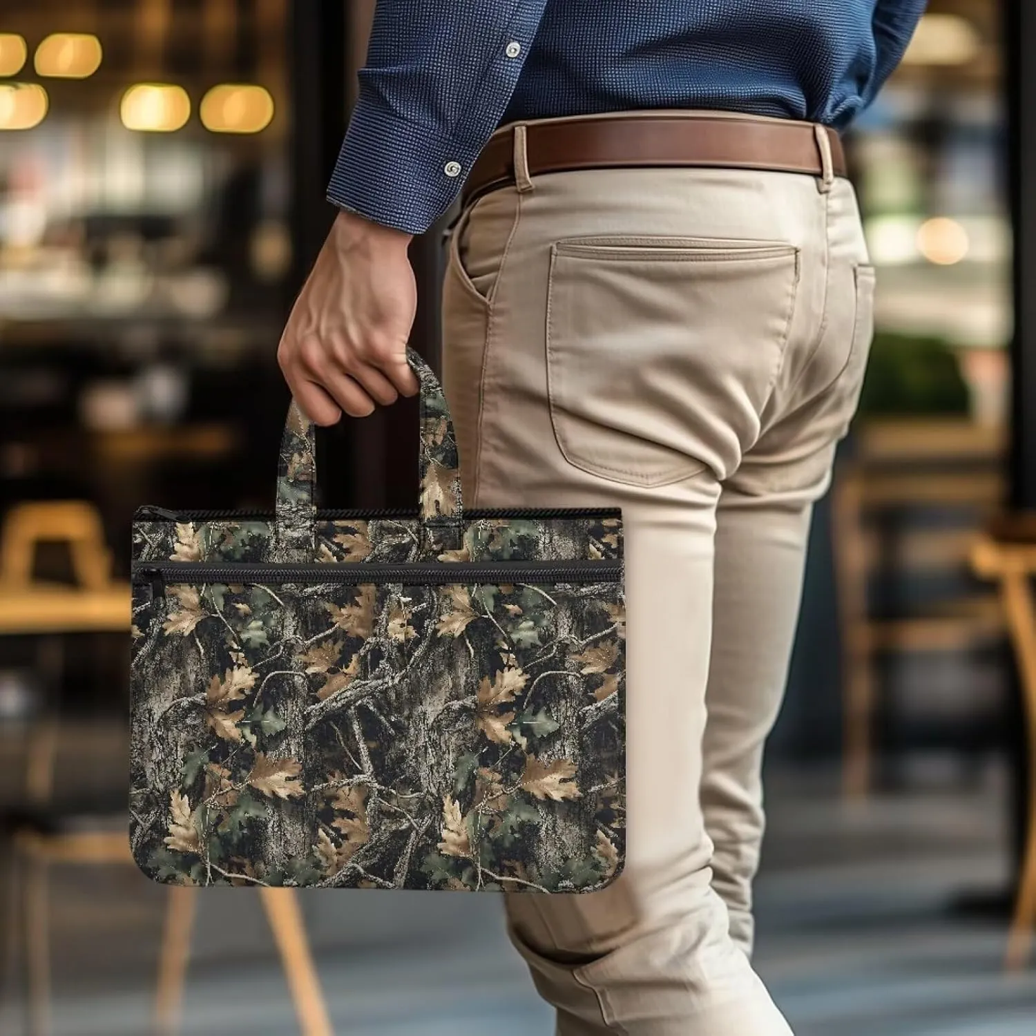 Branches Canvas File Pouch Equipped with Smooth Zipper Versatile Large - Capacity Meeting Office Organizer Briefcase 2 Compartments for Every Professional
