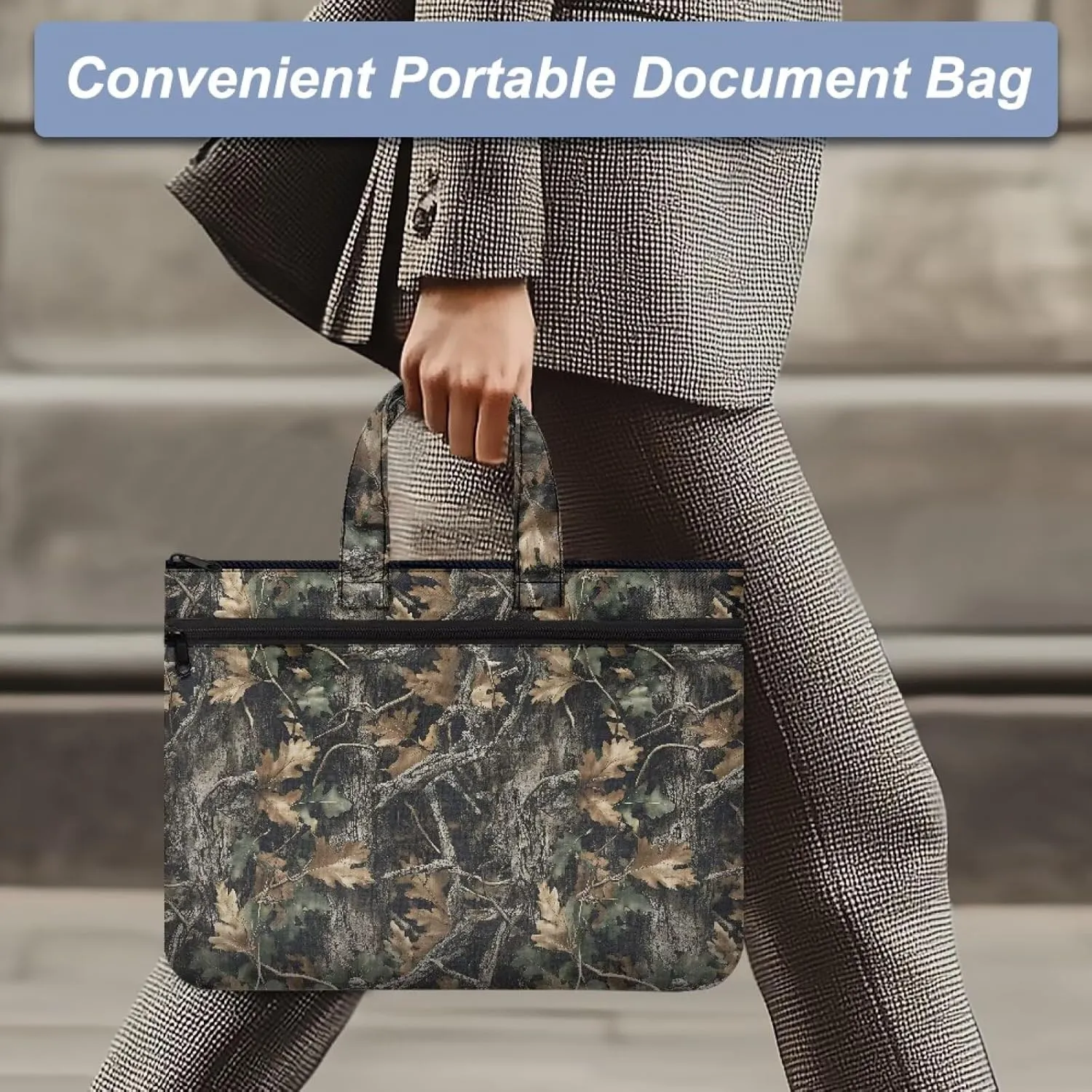 Branches Canvas File Pouch Equipped with Smooth Zipper Versatile Large - Capacity Meeting Office Organizer Briefcase 2 Compartments for Every Professional