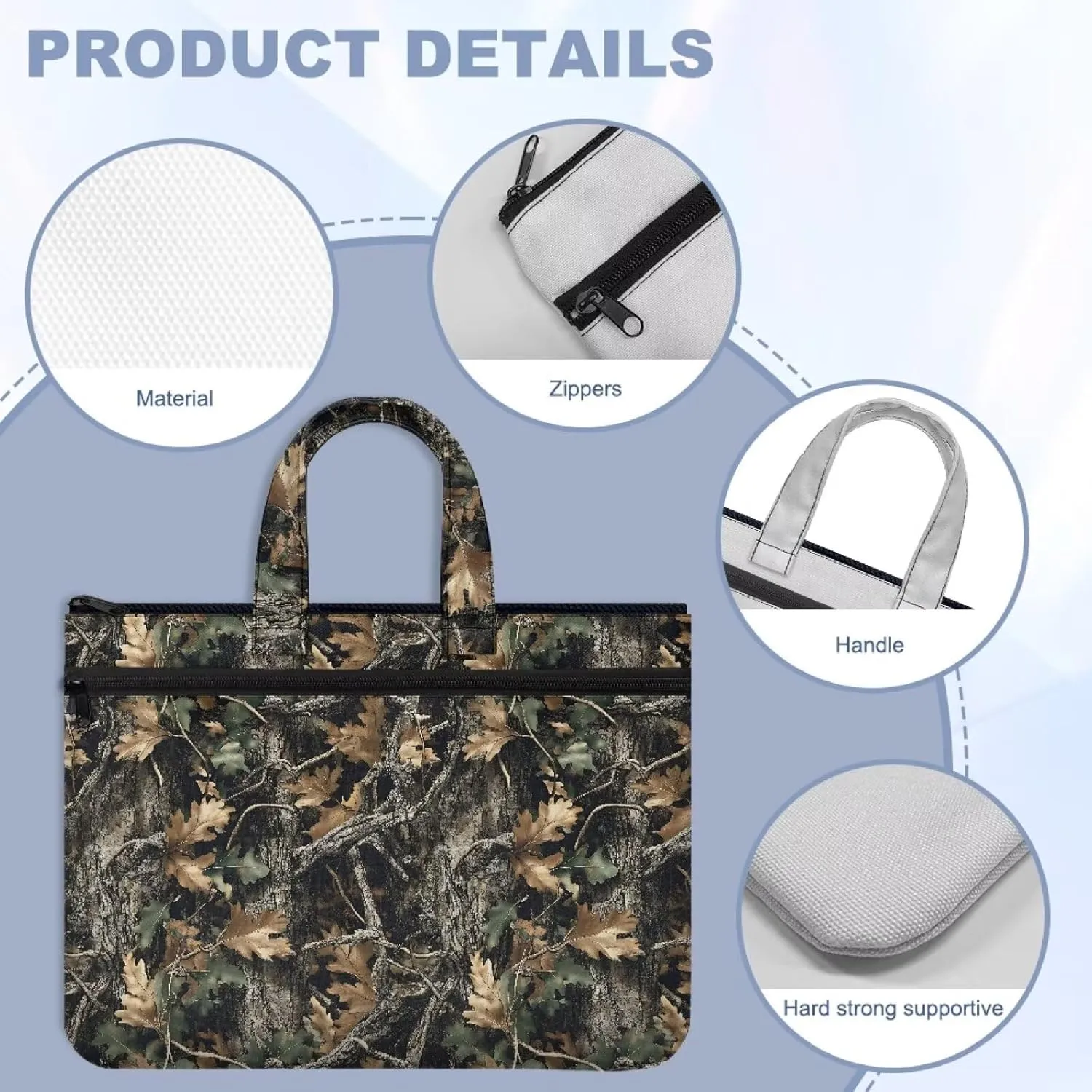 Branches Canvas File Pouch Equipped with Smooth Zipper Versatile Large - Capacity Meeting Office Organizer Briefcase 2 Compartments for Every Professional