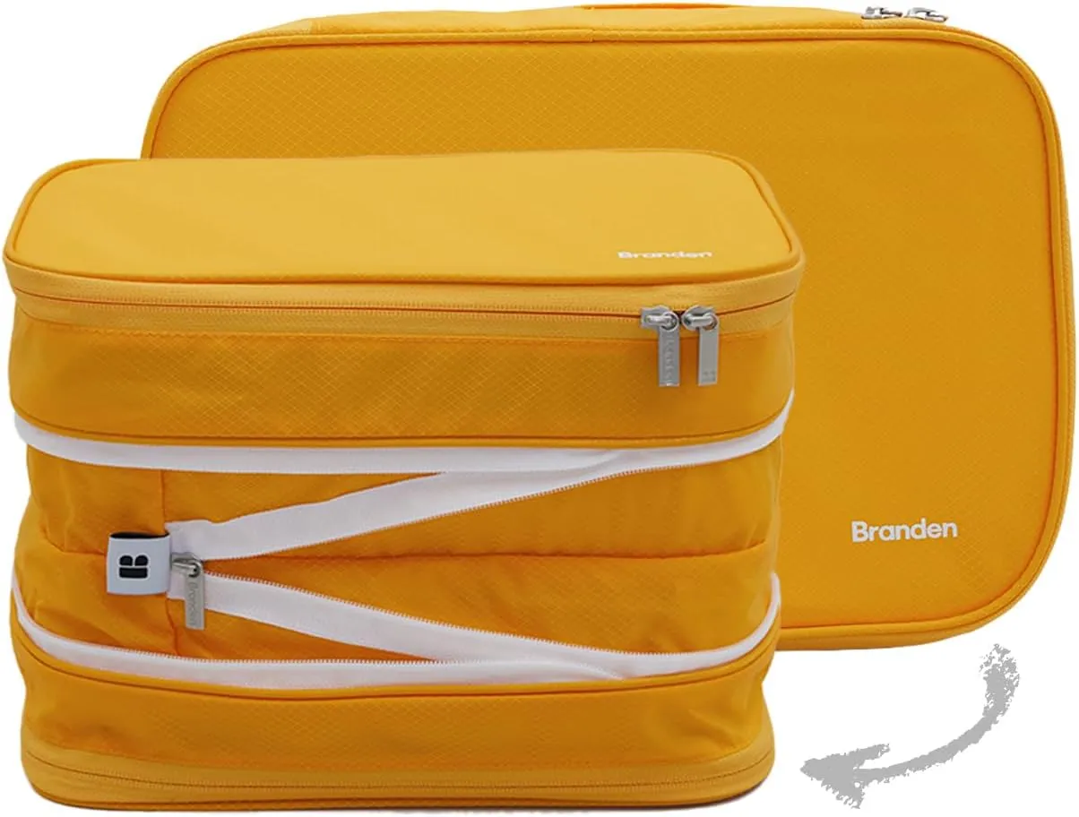 BRANDEN Compression Packing Cube, X-Large, Yellow | Travel Essentials l Luggage Organizer l Self Compression Organizer for Travel l Overnight Trip, Road Trip, Beach, Cruise