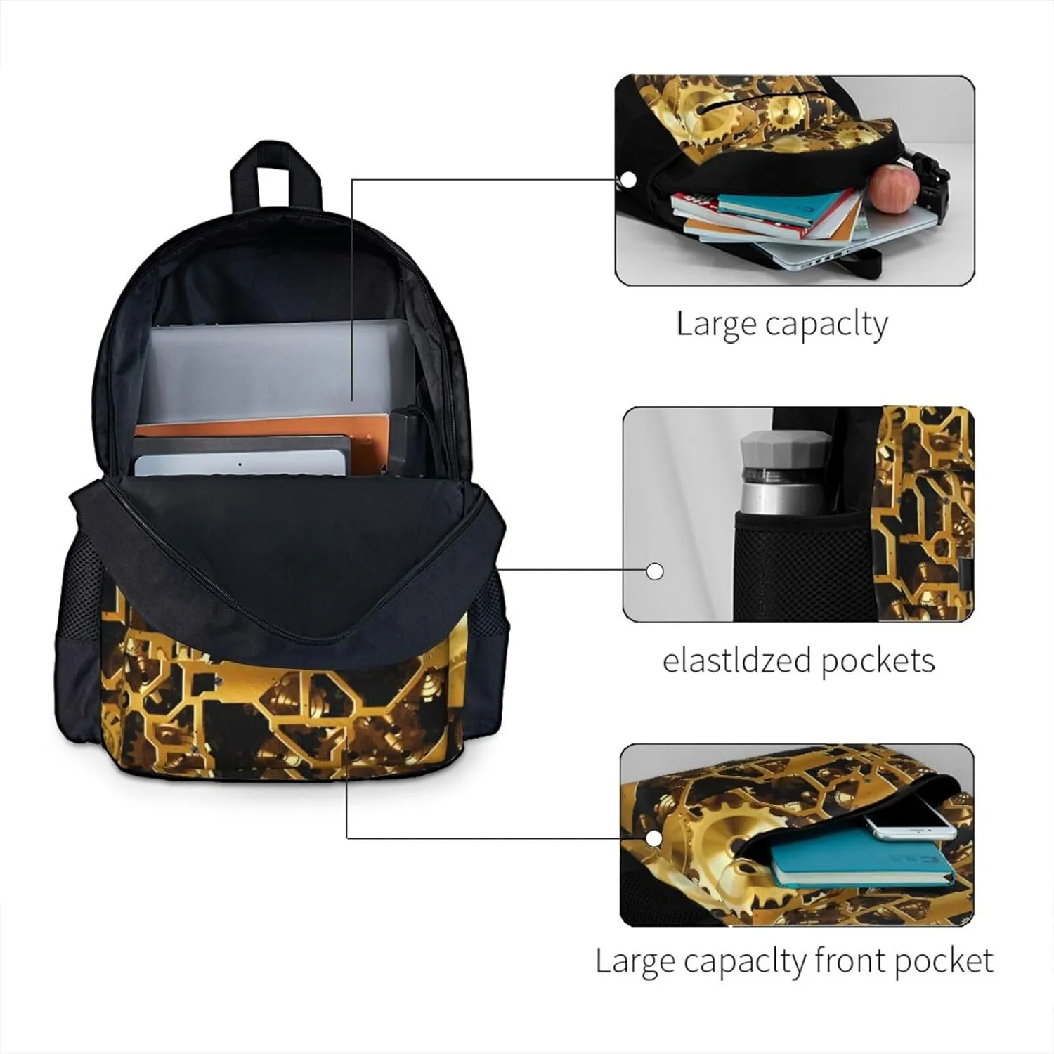 BREAUX Clock Gear Print Storage Bag, Shoulder Bag, Leisure Bag, Large Capacity Leisure Travel Shoulder Bag
