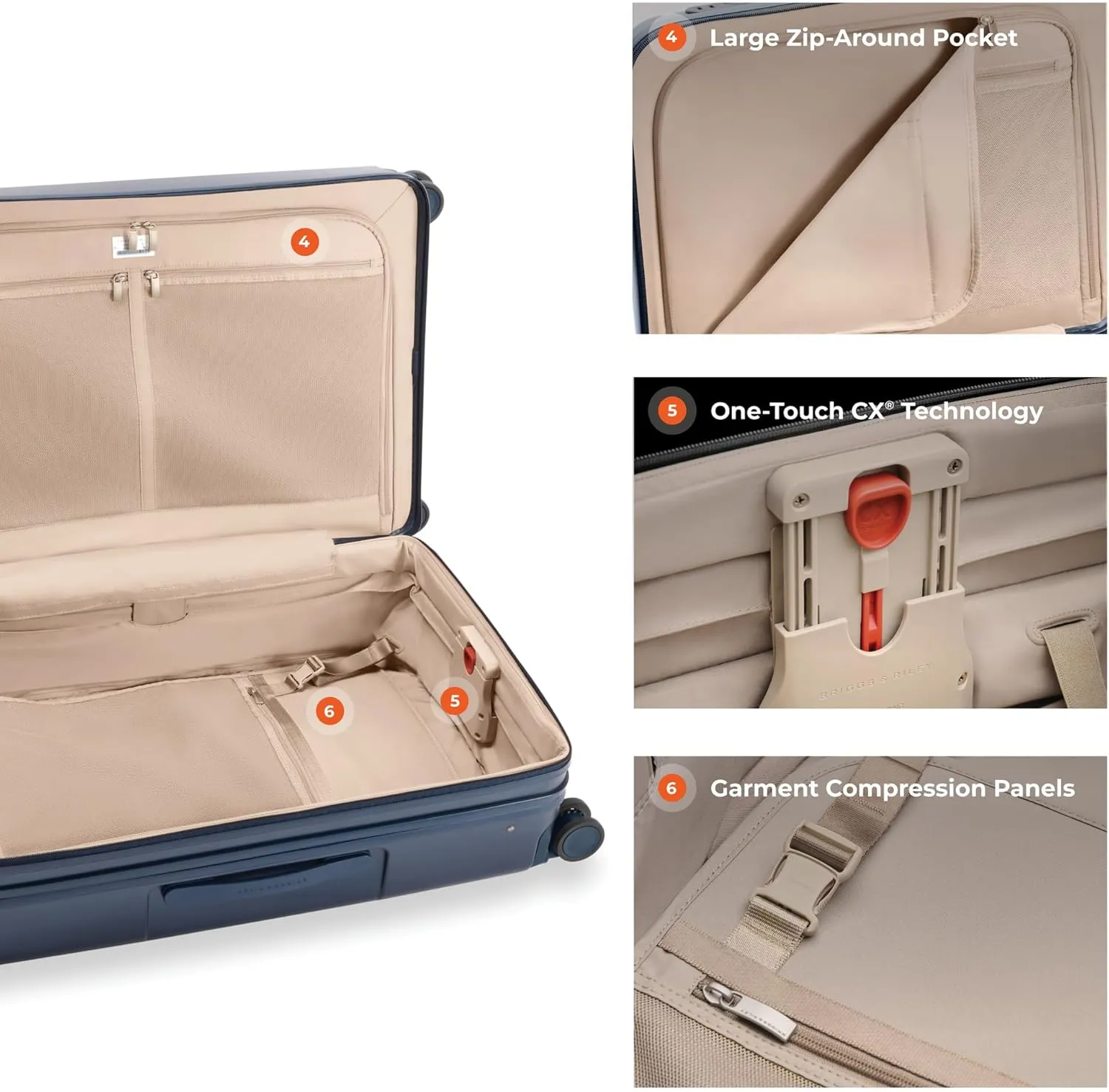 Briggs & Riley 30" Large Expandable Spinner - Checked Luggage for Travel, Suitcases with Wheels, Hardside Rolling Bag for Men & Women, Self-Repairing Zipper - Sympatico Collection, Navy