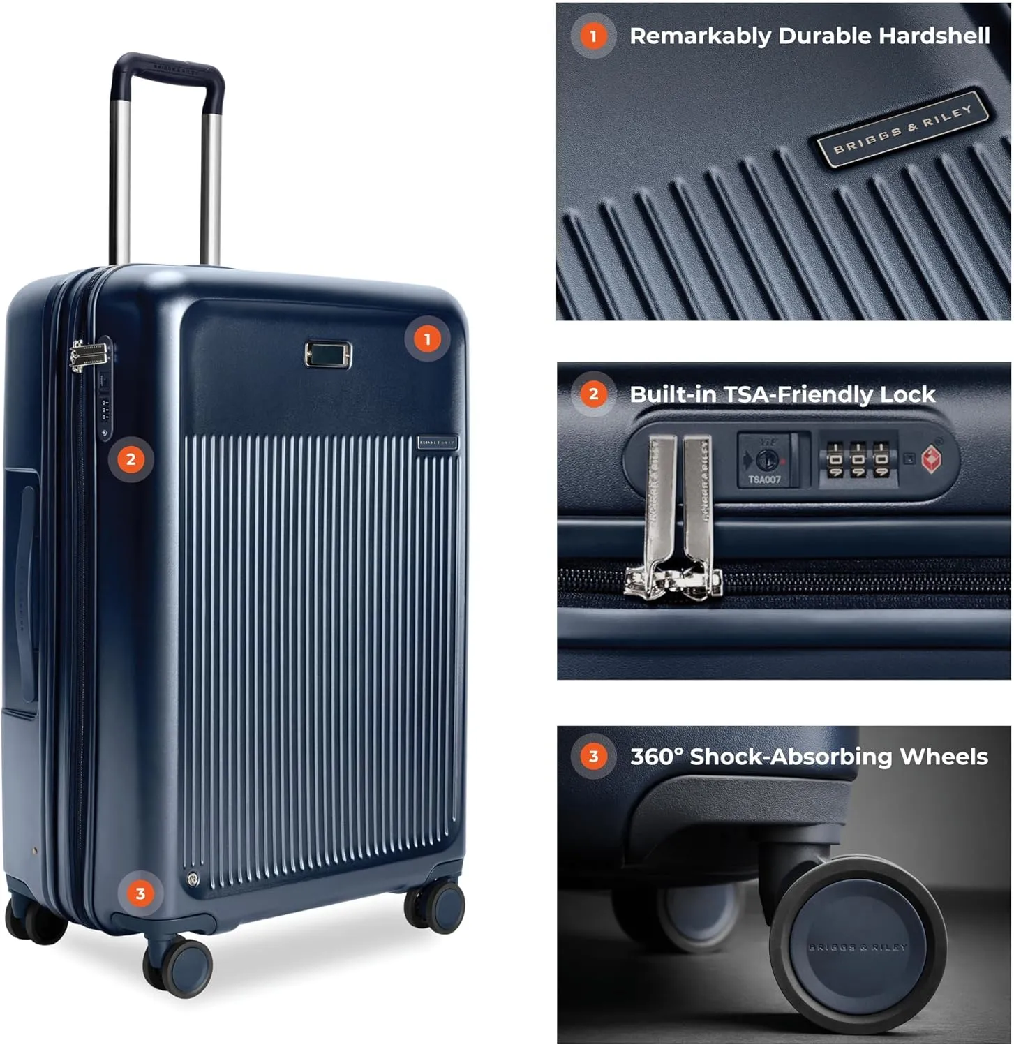 Briggs & Riley 30" Large Expandable Spinner - Checked Luggage for Travel, Suitcases with Wheels, Hardside Rolling Bag for Men & Women, Self-Repairing Zipper - Sympatico Collection, Navy