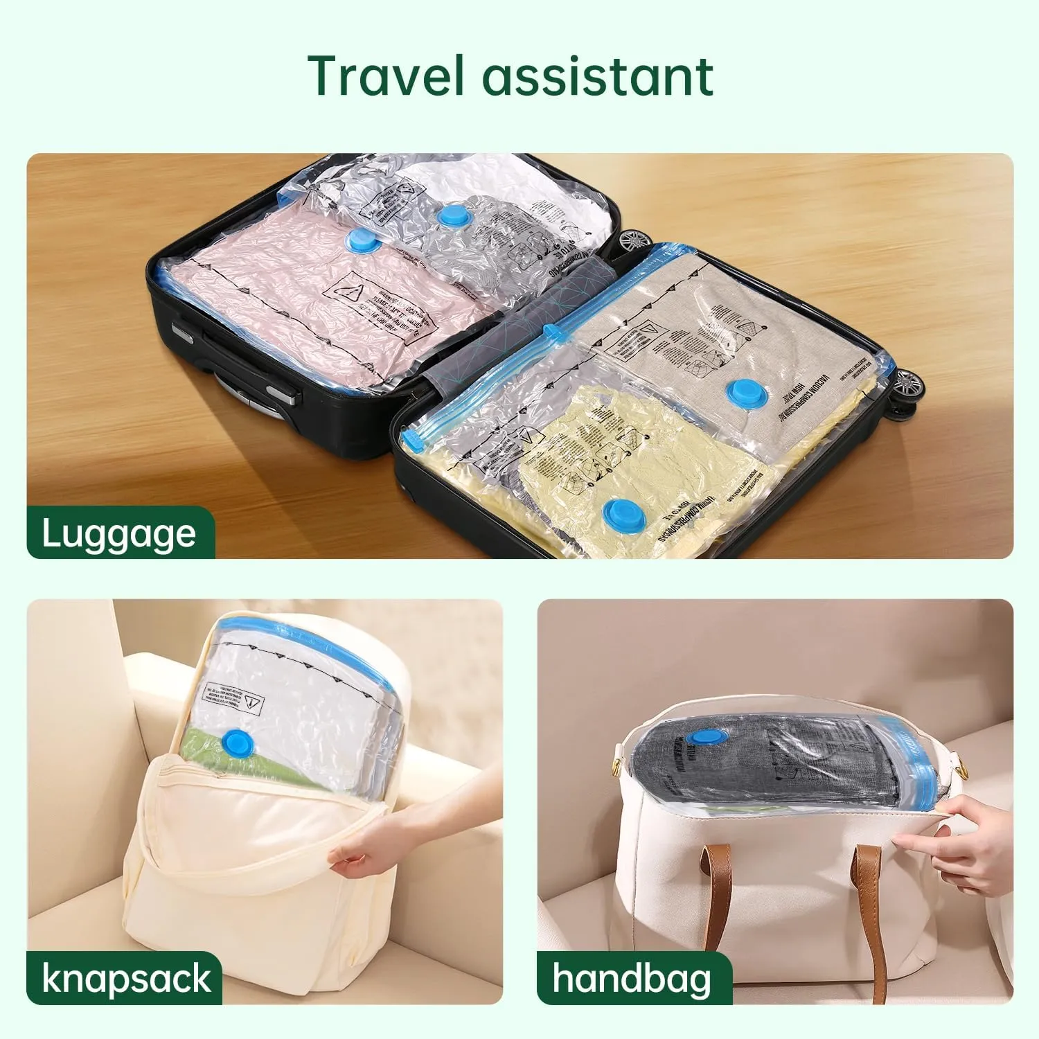 BRODI Travel Vacuum Bags With Pump - Compression Storage Bags for Space Saving & Luggage Essentials (10 Combo Pack)