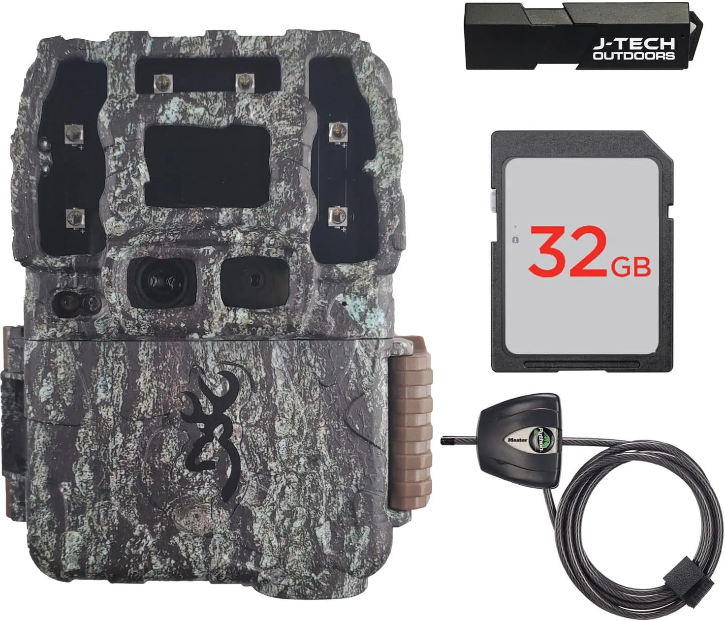 Browning Strike Force Pro DCL Nano Trail Game Camera Bundle Includes 32GB Memory Card with J-TECH Card Reader and Python Lock (26MP) | BTC5DCLN