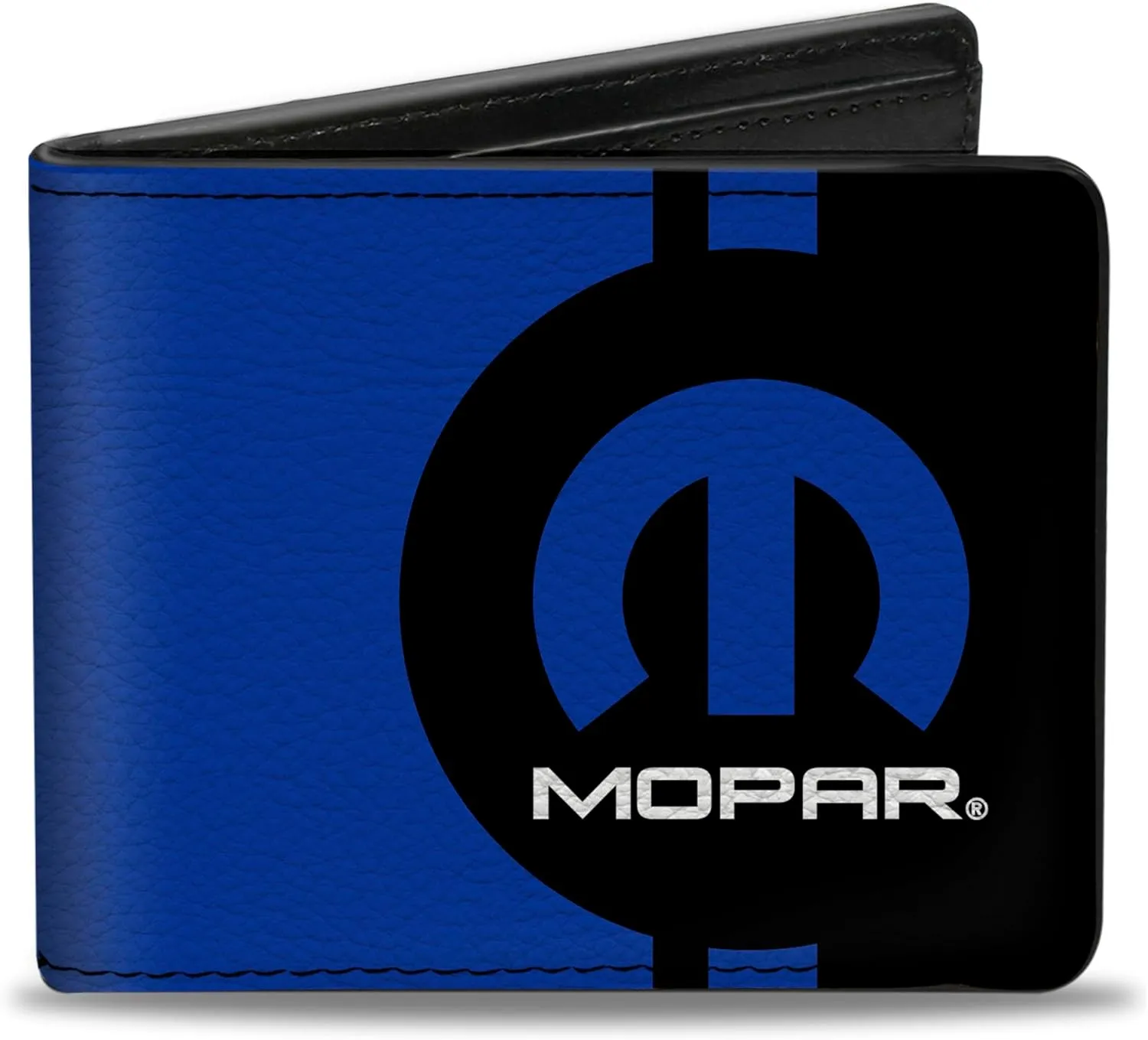 Buckle-Down Men's PU Bifold Wallet-Mopar Logo/Stripe2 Black/Blue, Multicolor, 4.0" x 3.5"