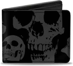 Buckle-Down Men's PU Bifold Wallet, Mutlicolor Black Skull, 4.0" x 3.5"