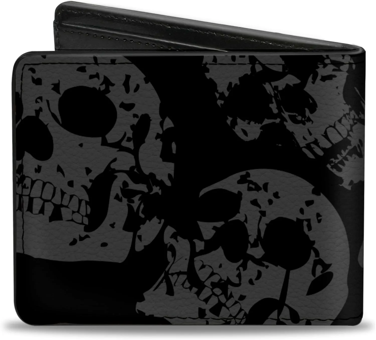 Buckle-Down Men's PU Bifold Wallet, Mutlicolor Black Skull, 4.0" x 3.5"
